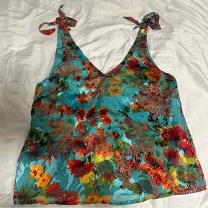 Willow & Clay Blue Orange Sleeveless Camisole Tie Front